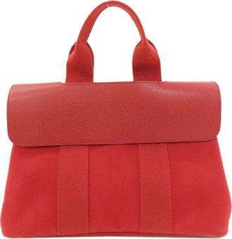 Herm&egrave;s Red Color Canvas Tote Bag (Pre-Owned)