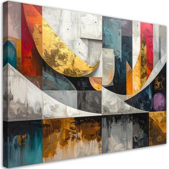 Feeby Cuadro Sobre Lienzo Abstracci&oacute;n Geom&eacute;trica Colorida 100x70