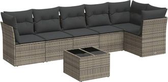 vidaXL Vidaxl - Set De Sof&aacute;s De Jard&iacute;n 7 Piezas Con Cojines Rat&aacute;n Pe Gris