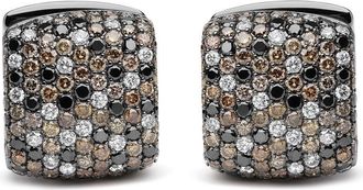 House of Brilliance Black Rhodium Plated 18K White Gold 12 5/8 Cttw Multi Color Diamond Square Domed Huggie Hoop Earrings