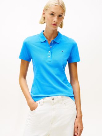 Tommy Hilfiger Poloshirt TOMMY HILFIGER 1985 Slim Fit Pique Premium, Damen, Gr. XXL (44), mesmerizing blau, Piqu&eacute;, Obermaterial: 96% Baumwolle, 4% Elasthan, unifarbe