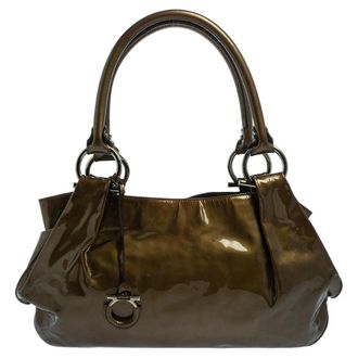 Ferragamo Olive Green Patent Leather Shoulder Bag