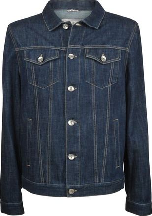 Brunello Cucinelli Mens Dark Solid Denim Jacket, Size 50