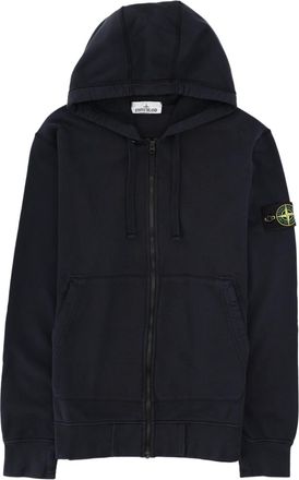 Stone Island Zip-Up Drawstring Patch Cotton Hoodie