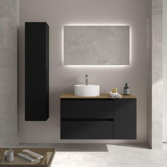 Cygnus Bath Mueble Ba&ntilde;o Bequia 100cm Y Coqueta Y Lavabo Negro 100x45x56