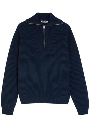 Jil Sander High-neck Ribbed-wool Jumper - Navy - 50 (UK40 / L)
