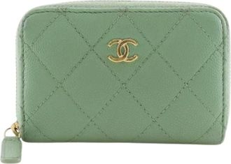 Chanel Pre-owned Wallets, female, Green, Size: ONE SIZE Pre-owned Classic Caviar Skin Coin Case