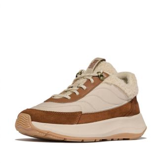 FitFlop Womens F Mode Flow Shearling Sneaker In Deep Tan/camel Mix