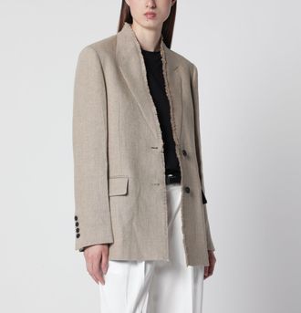 Toteme Beige frayed-lapel natural linen blazer