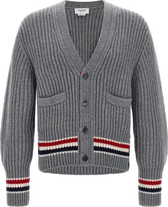 Thom Browne Ribgebreid kasjmier vest - Heren - Cashmere truien - Grijs - XL - Kasjmier - Truien & Vesten
