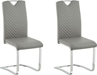 Beliani Beliani - Set of 2 Faux Leather Cantilever Dining Chairs Light Grey Picknes