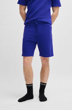 HUGO BOSS Pyjamashorts BOSS Waffle Shorts, Herren, Gr. S (48), N-Gr, blau (bright blau 430), Jersey, Obermaterial: 60% Baumwolle, 40% Polyester, lang, Hosen Pyj