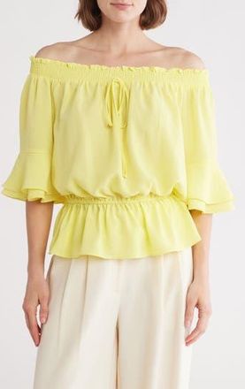 Patrizia Luca Ruffle Sleeve Peplum Top in Yellow at Nordstrom Rack, Size X-Small