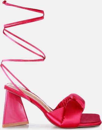 London Rag pristine knotted satin strap triangular block heel sandals