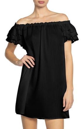 Robin Piccone Summer Ruffle Off the Shoulder Cover-Up Dress in Black at Nordstrom Rack, Size Small