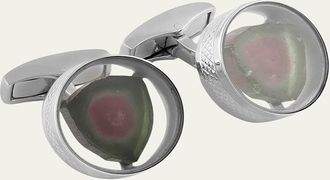 Tateossian Watermelon Tourmaline Round Cuff Links