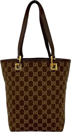 Gucci Brown Canvas Leather Handbag Shoulder Bag Tote Bag (Pre-Owned)