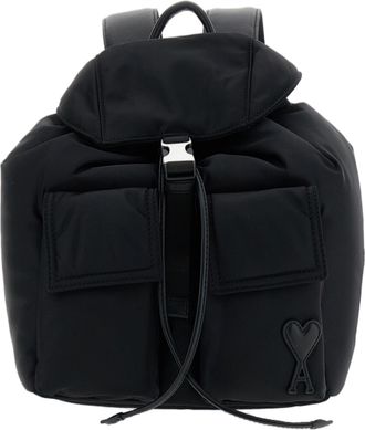 Ami Black Small Flap Marcel Nylon Backpack