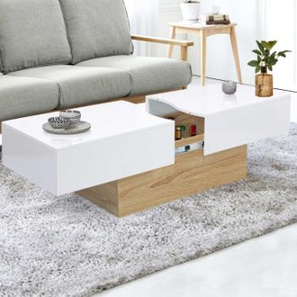 IDMarket Idmarket - Mesa De Centro Corredera Marta En Imitaci&oacute;n Madera De Haya Y Blanco
