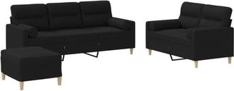 vidaXL Vidaxl - Juego De Sof&aacute;s Con Cojines 3 Piezas Tela Negro