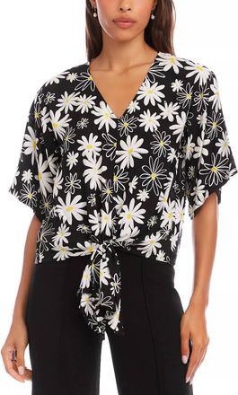 Karen Kane Fenix Flutter Sleeve Tie Front Top In Black, White, Yellow