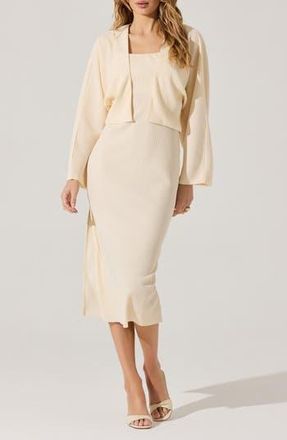 ASTR the Label Long Sleeve Shrug & Ribbed Sweater Dress Set in Cream at Nordstrom Rack, Size X-Small