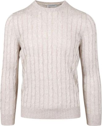Gran Sasso Trui met kabelsteek en ronde hals - Heren - Ronde hals truien - Beige - 2XL - Katoen - Truien & Vesten