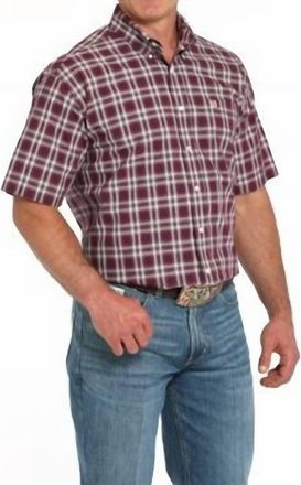 Cinch Plaid Classic Short Sleeve Shirt In Purple