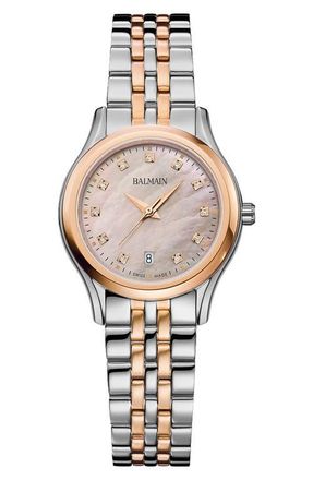 Balmain Beleganza Diamond & Mother-of-Pearl Bracelet Watch, 27.5mm in Pink/Two Tone at Nordstrom