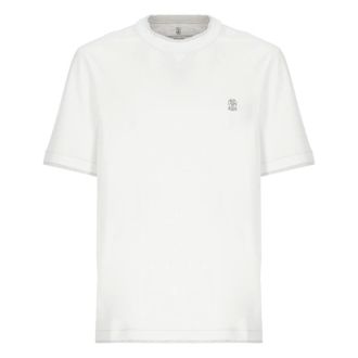 Brunello Cucinelli Brunello Cucinelli, T-Shirts, male, White, Size: XL Logo Cotton T-Shirt