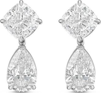 Diana M. Jewels 14kt White Gold 10.00 Ct tw of Lab grown square cushion and pear shape diamond earrings