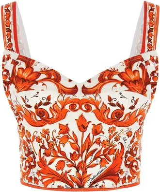 Dolce & Gabbana Orange Floral Sweet Heart Neck Top