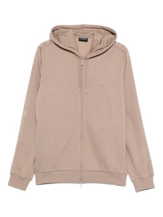 Emporio Armani embroidered-logo hoodie - Neutrals