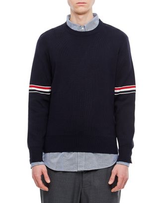 Thom Browne Milano Stitch Crewneck Pullover With Distinctive Striped Accents