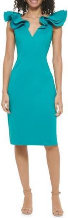 Eliza J Ruffle Shoulder Sleeveless Cocktail Dress in Jade at Nordstrom Rack, Size 6
