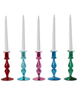 Two's Company Set Of 5 Mercury Glass Candlesticks