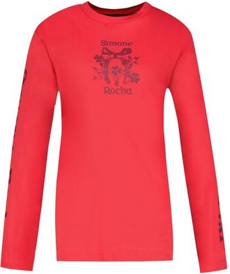 Simone Rocha Womens Coming Up Roses Graphic T-Shirt Red Cotton