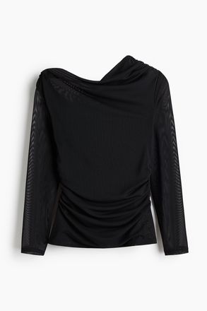 H&M One-Shoulder-Shirt aus Mesh - Schwarz