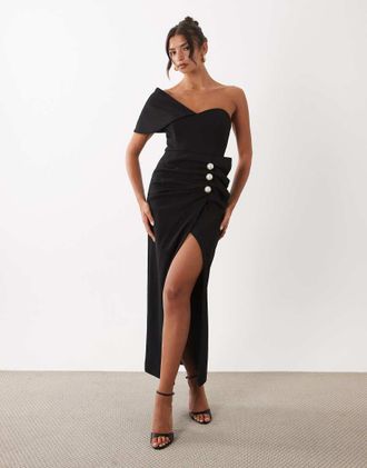 Asos Vestito midi strutturato drappeggiato nero con perle