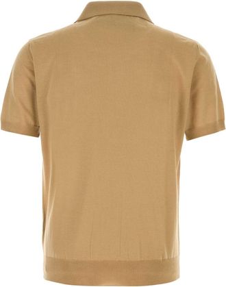 Valentino Garavani Mens Camel Wool Polo Shirt Beige Virgin