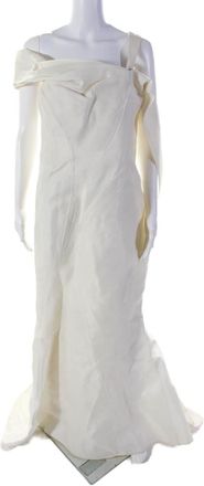 J. Mendel Womens Cream Off Shoulder Fringe Detail Sleeveless Gown Dress