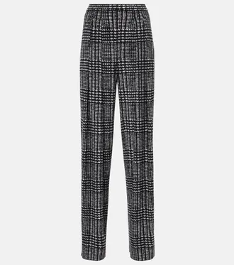 Norma Kamali Pleated plaid wide-leg pants