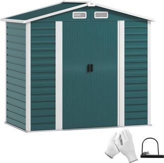 OUTSUNNY caseta de jardín exterior 2,36m² 213x120x194 cm con base refuerzo (suelo no incluido) puertas correderas dobles candado ventanas verde oscuro