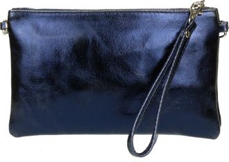 Girly HandBags Womens Genuine Italian Metallic Leather Clutch Bag (Navy)