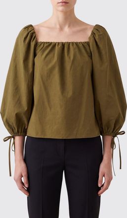 Saint Laurent Blusa in misto cotone con maniche a palloncino e scollo quadrato