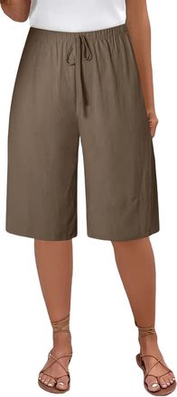 Generic Shorts for Women UK Sale Knee Length Elasticated Waist Shorts with Pockets Loose Casual Capri Pants Comfy Lounge Cropped Trousers Wide Leg Bermuda Pan