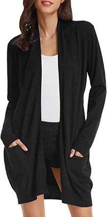 Grace Karin Womens Casual Open Front Cardigan Long Knitted Sweaters with Pockets, Black, Small