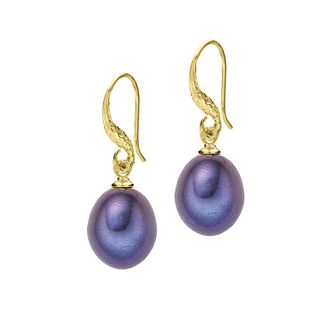 Dower & Hall 12mm Oval Peacock Freshwater Pearl Drop Earrings