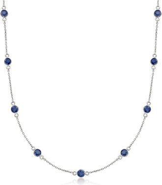 Ross-Simons Sapphire Station Necklace in Sterling Silver