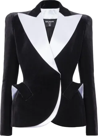 Balmain two-tone velvet blazer - women - Viscose/Polyester/Polyamide/Elastane - 34 - Black